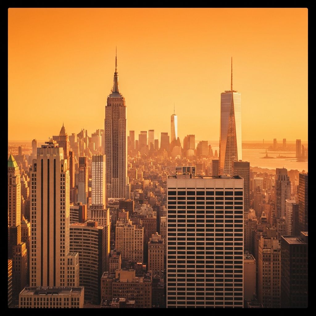 NYC skyline at golden hour
